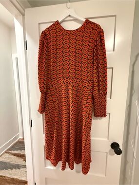 Halogen Orange and Black Chevron Long-Sleeve Midi Dress